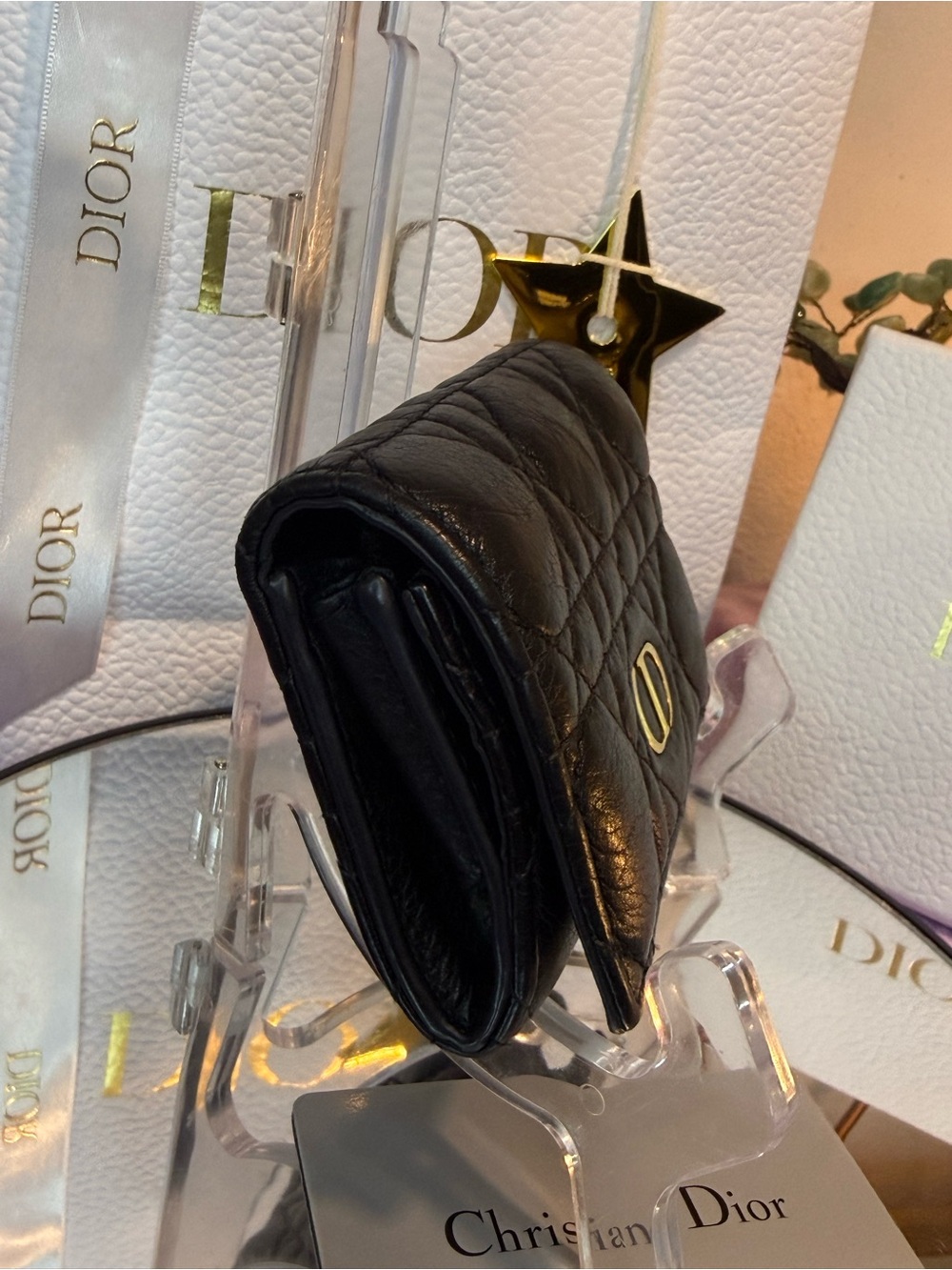 Christian Dior Caro Compact Bifold Wallet Black Cannage Calfskin Box & Dust Bag - Picture 3 of 12